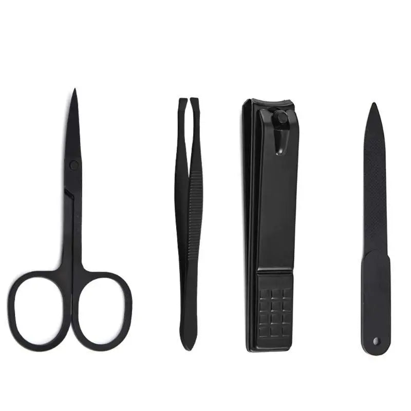 4Pcs Manicure Pedicure Set Finger Toe Nail Clippers Scissors Grooming Tool with Leather Case Kit for Women Men