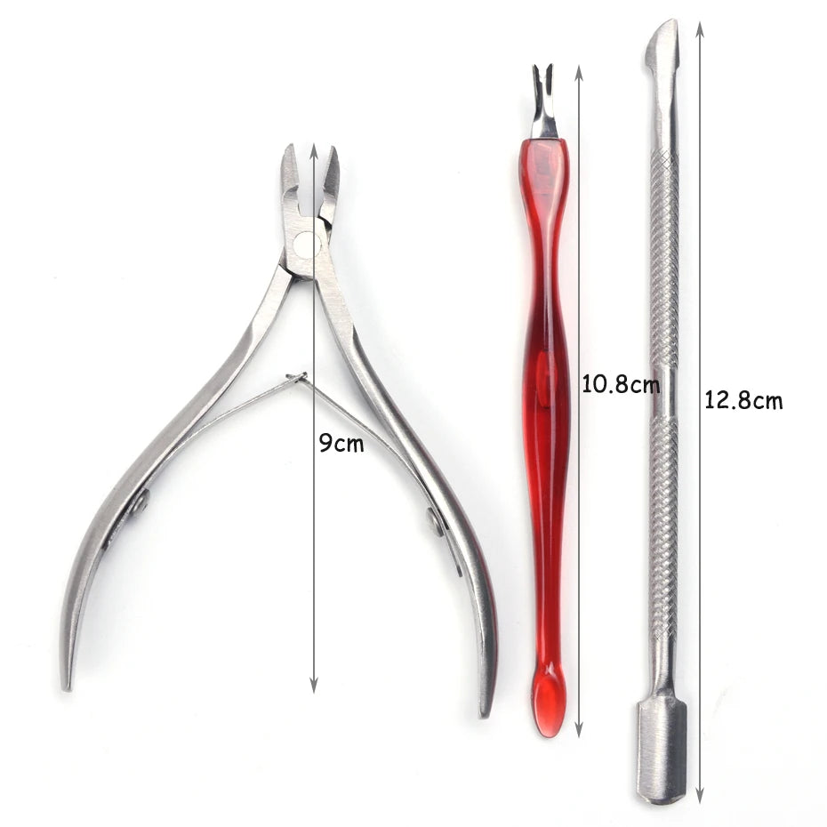 3pcs Manicure Set 2 Ways Cuticle Pusher Nails Cutter Scissor Dead Skin Remover Stainless Steel Nipper Fork Nail Art Kit BENC385